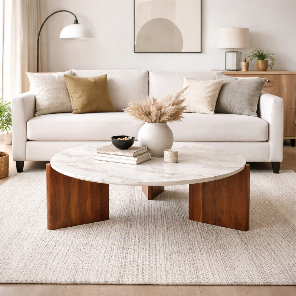 Oslo Solid Wood Round Center table/ Coffee table marble