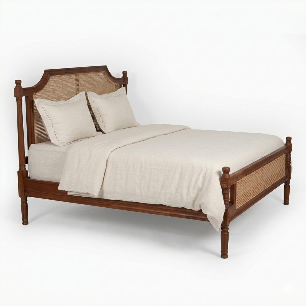 Paradise Solid Wood King Size Bed with cane detailing