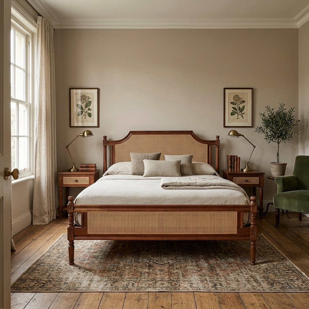 Paradise Solid Wood King Size Bed with cane detailing