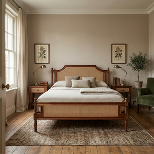 Paradise Solid Wood King Size Bed with cane detailing