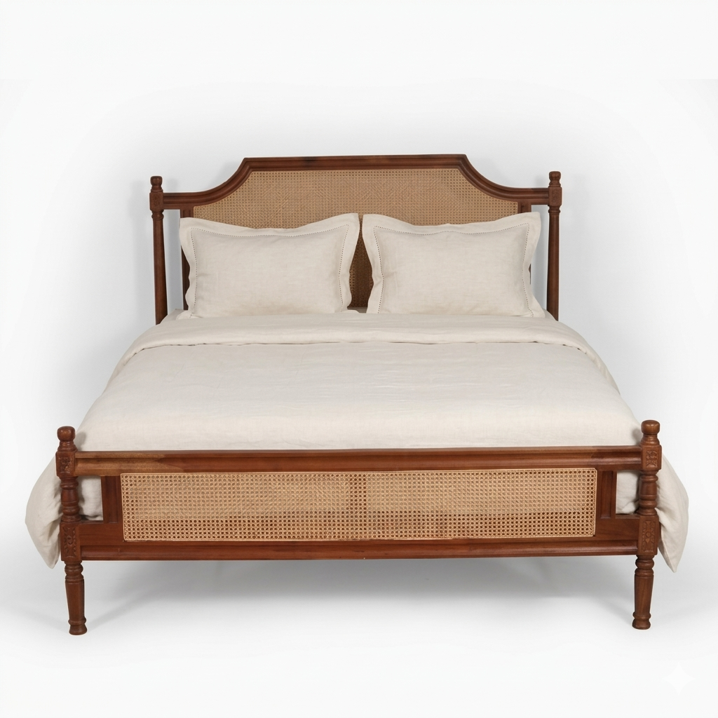 Paradise Solid Wood King Size Bed with cane detailing