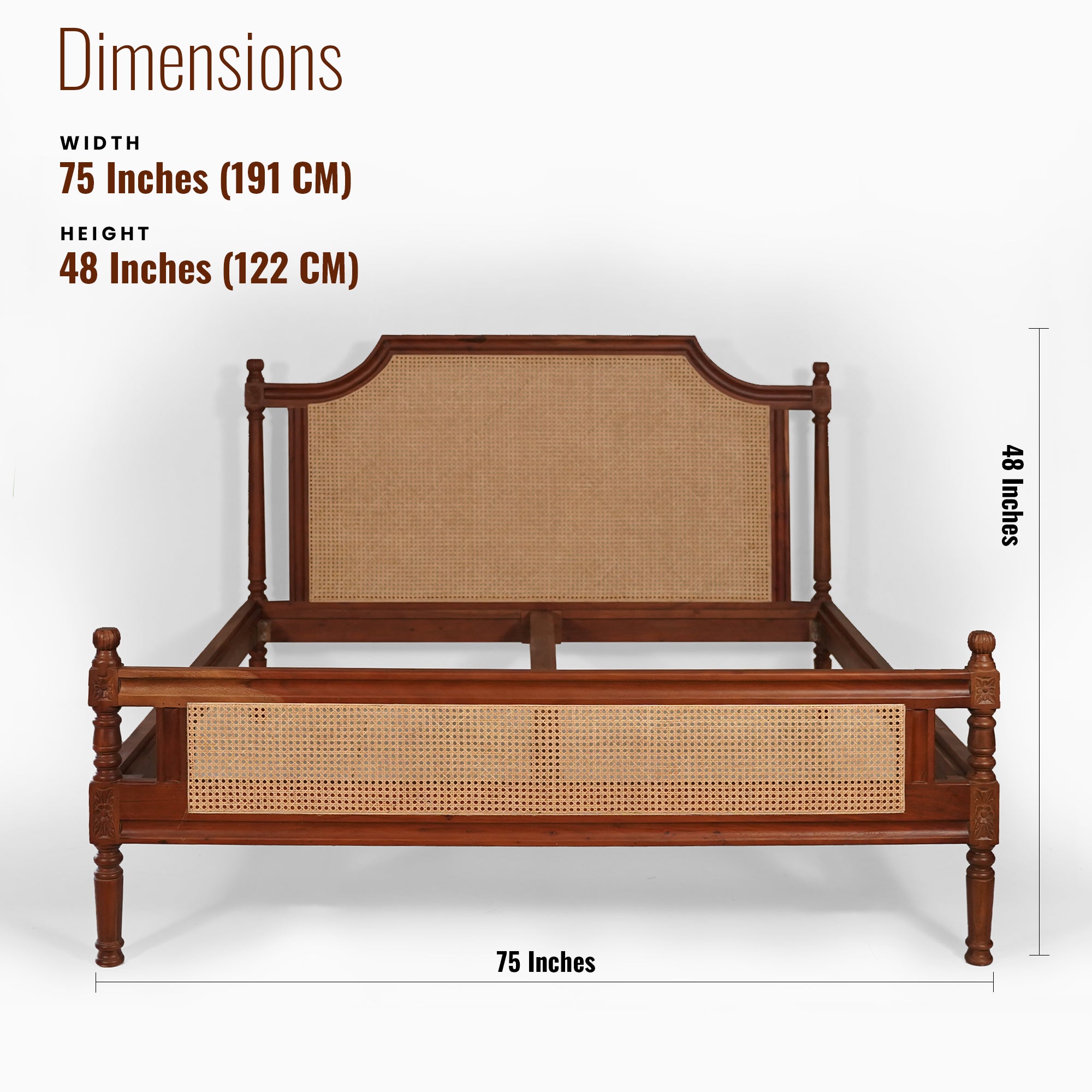 Paradise Solid Wood King Size Bed with cane detailing