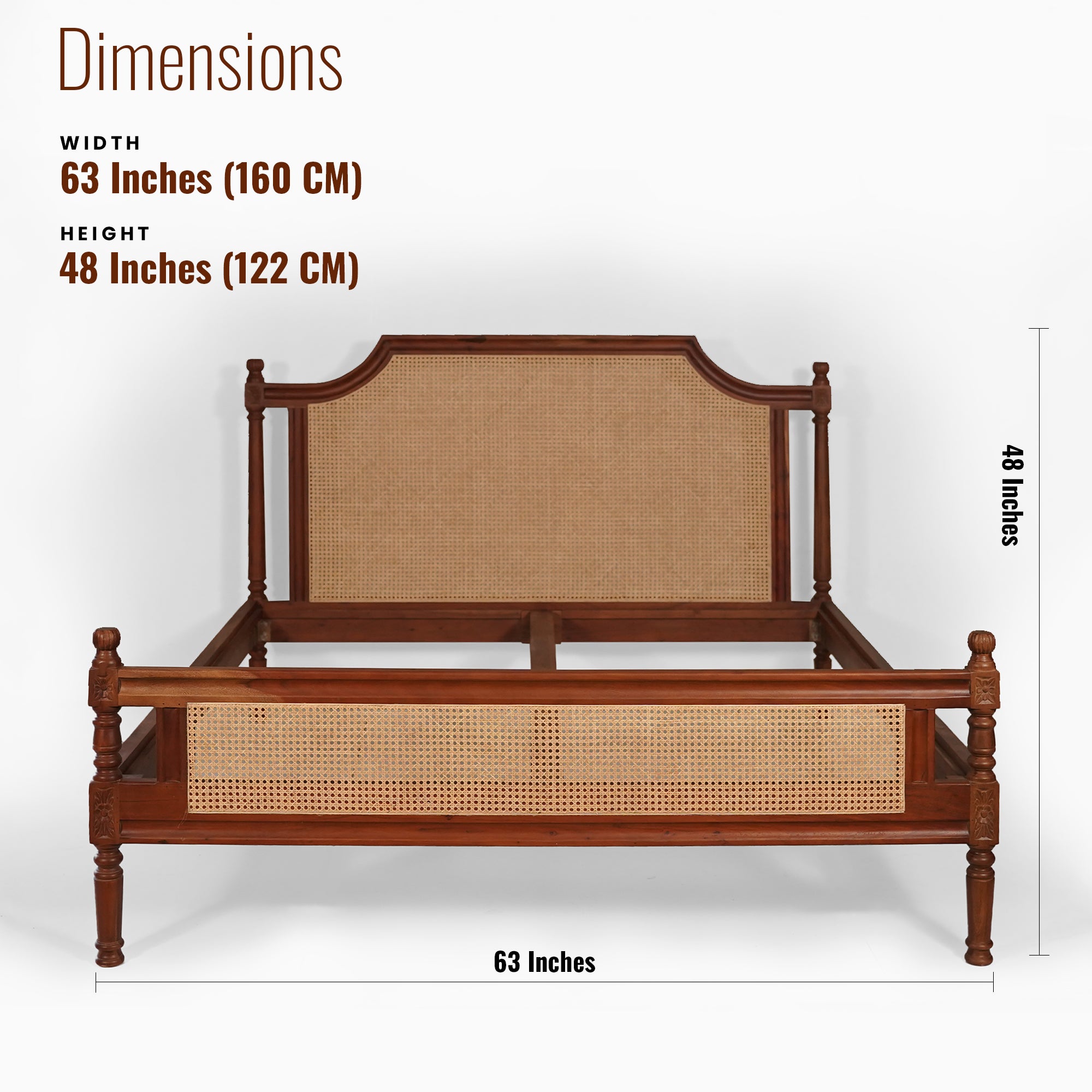 Paradise Solid Wood Queen Size Bed with cane detailing