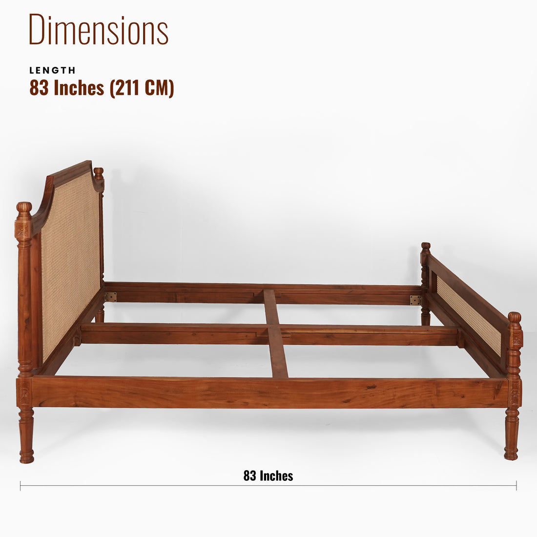 Paradise Solid Wood Queen Size Bed with cane detailing