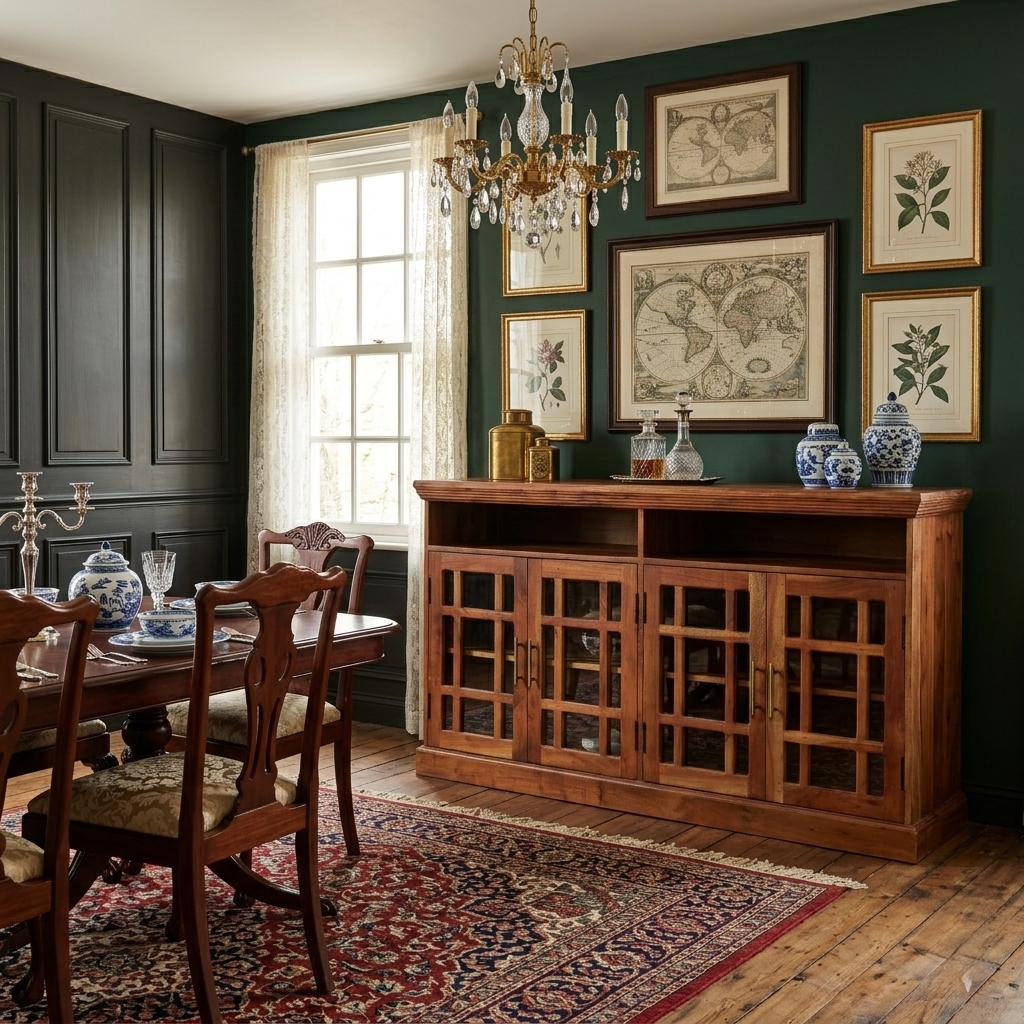 Phillipe Solid Wood Sideboard/Buffet with 4 door 2 open shelves