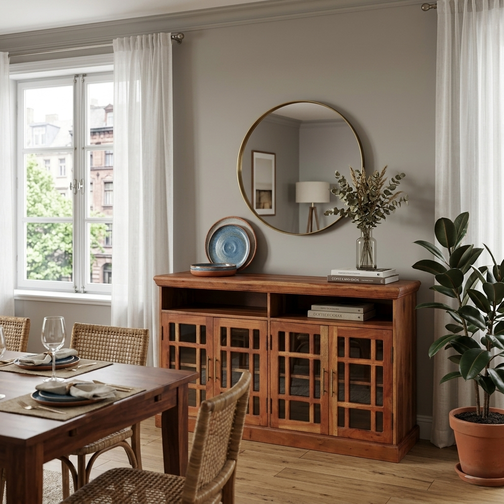 Phillipe Solid Wood Sideboard/Buffet with 4 door 2 open shelves
