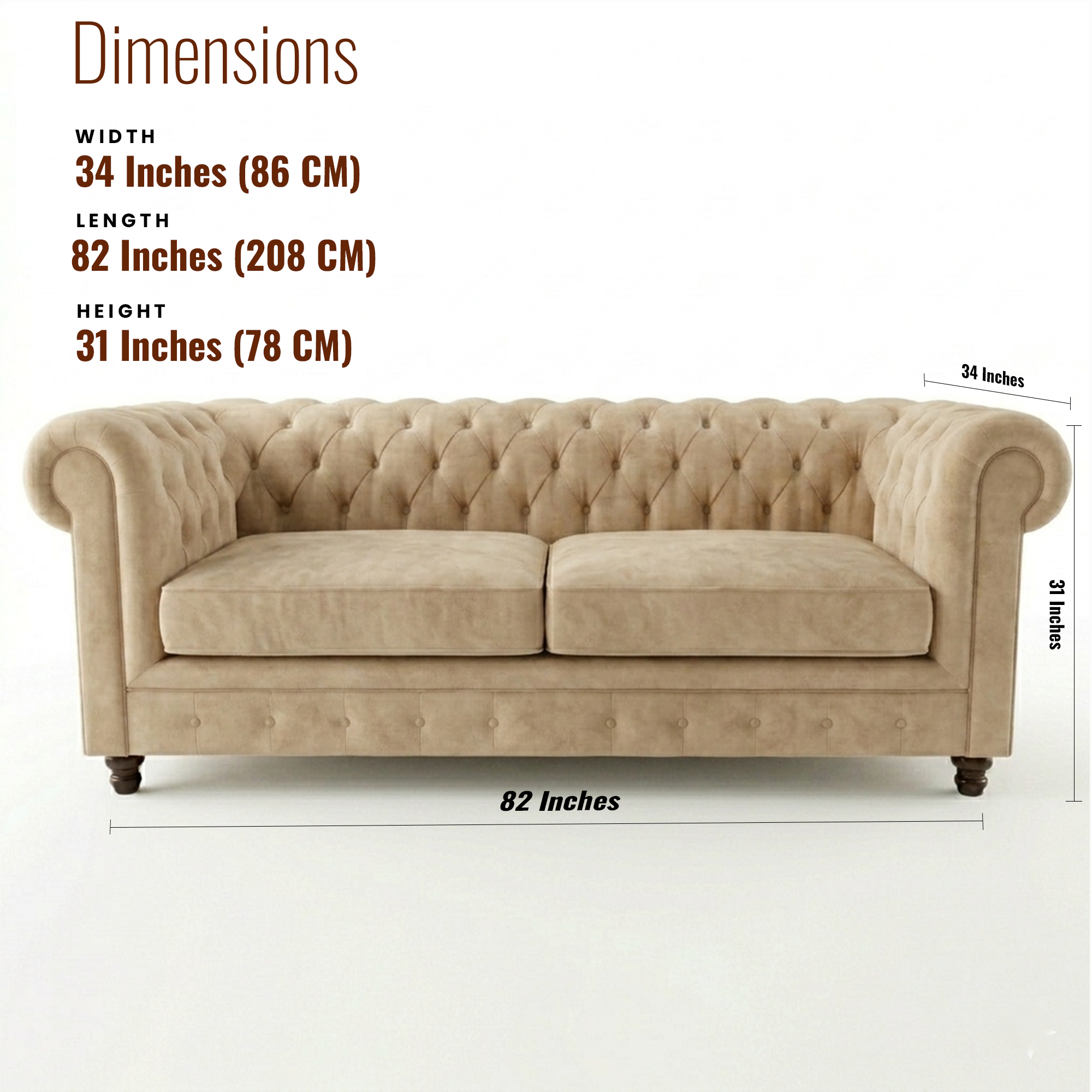 Pure Accents Classic Three Seater Chesterfield Sofa