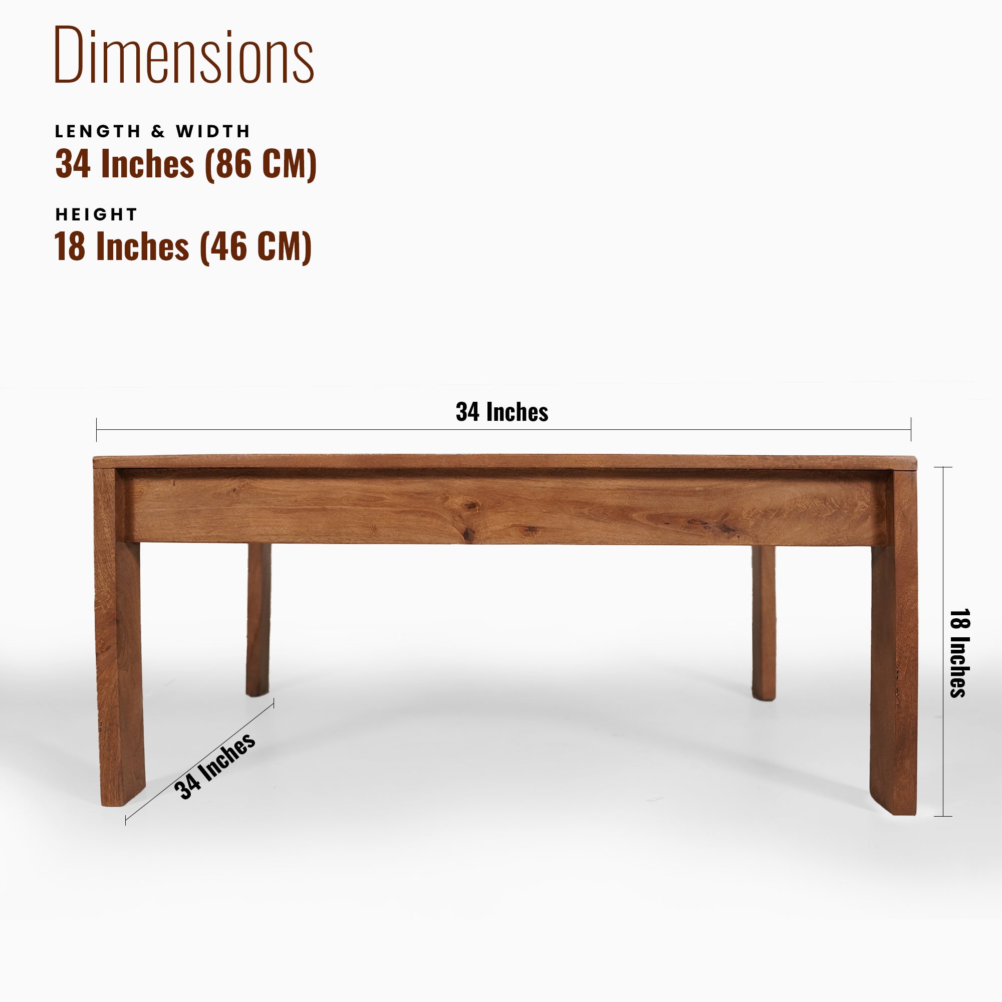 Roger Solid Sheesham Wood Square Center table/ Coffee table