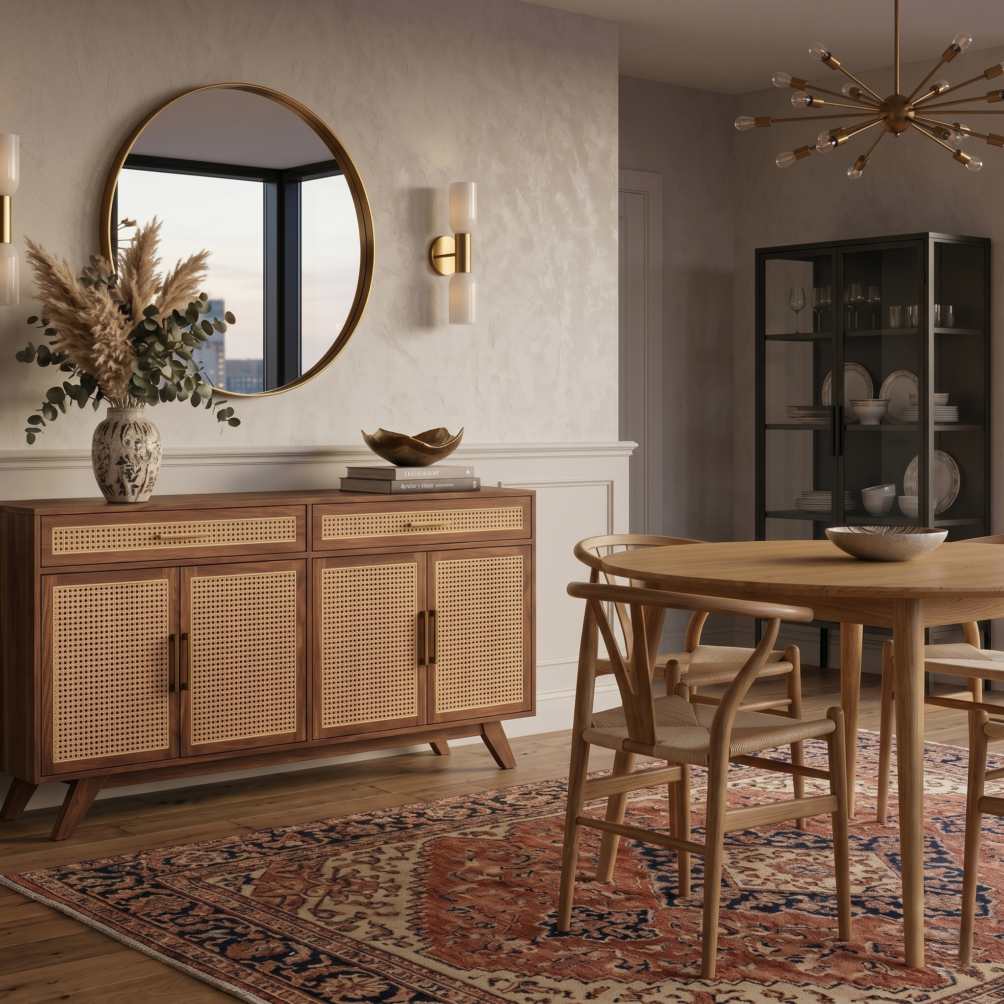 Stella Sheesham Wood and Cane Sideboard 4 Door 2 Drawer