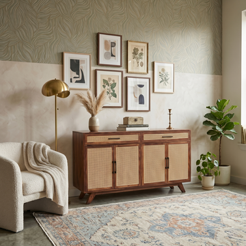 Stella Sheesham Wood and Cane Sideboard 4 Door 2 Drawer