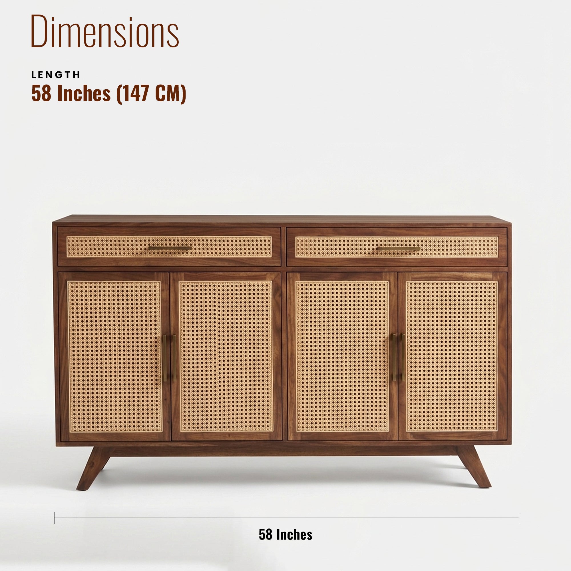 Stella Sheesham Wood and Cane Sideboard 4 Door 2 Drawer