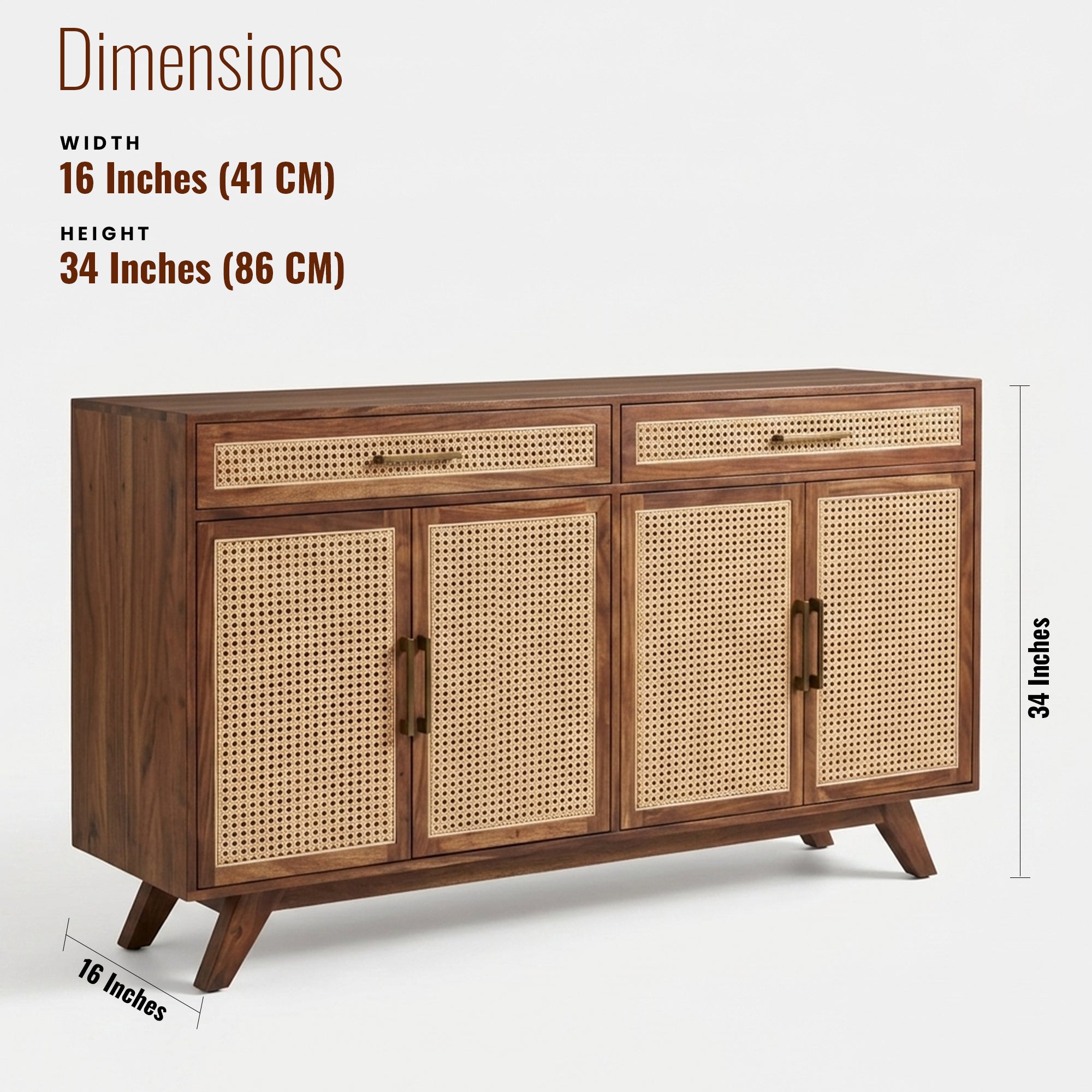Stella Sheesham Wood and Cane Sideboard 4 Door 2 Drawer