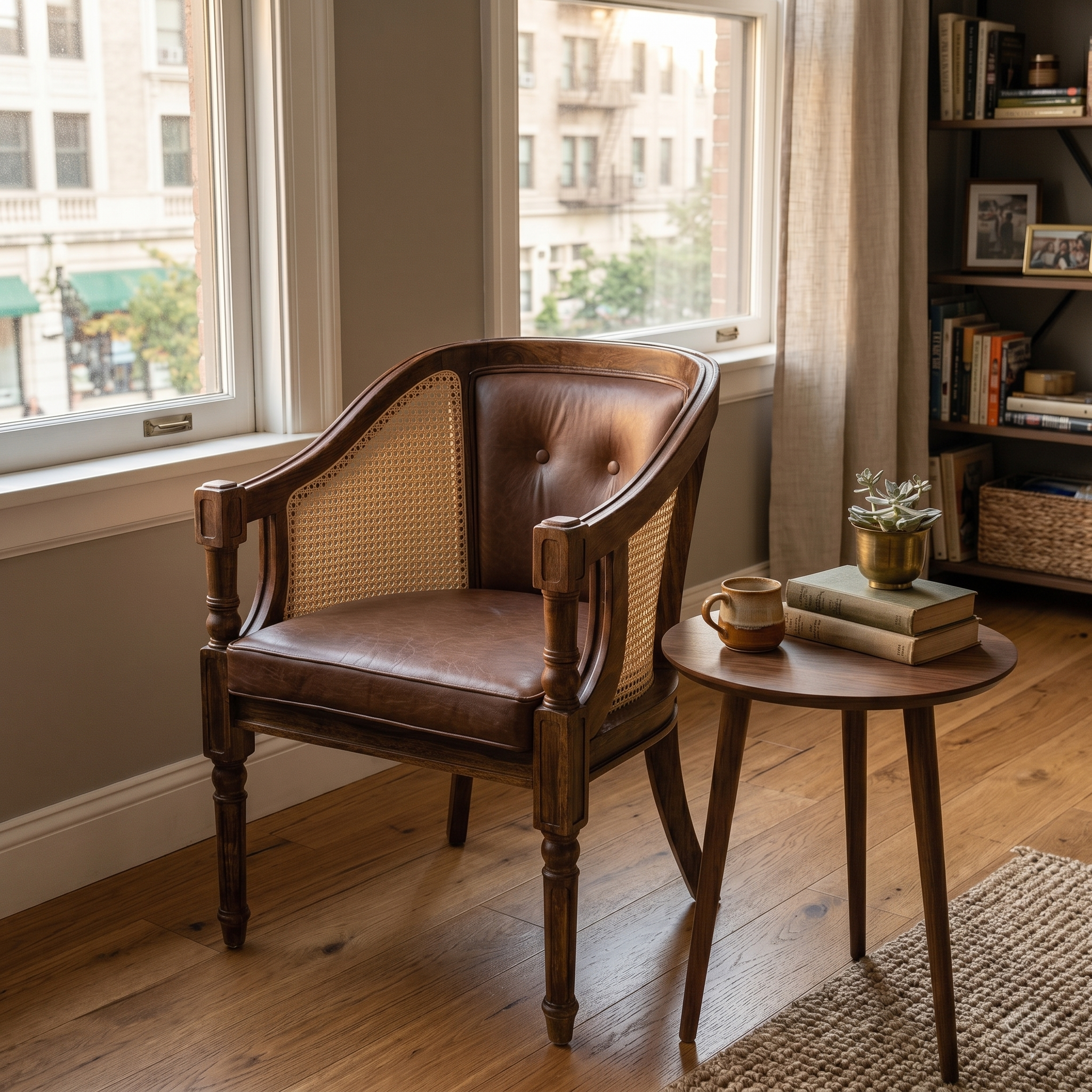 Tamsa Solid Wood Accent Chair/ Lounge Chair with Cane Accents