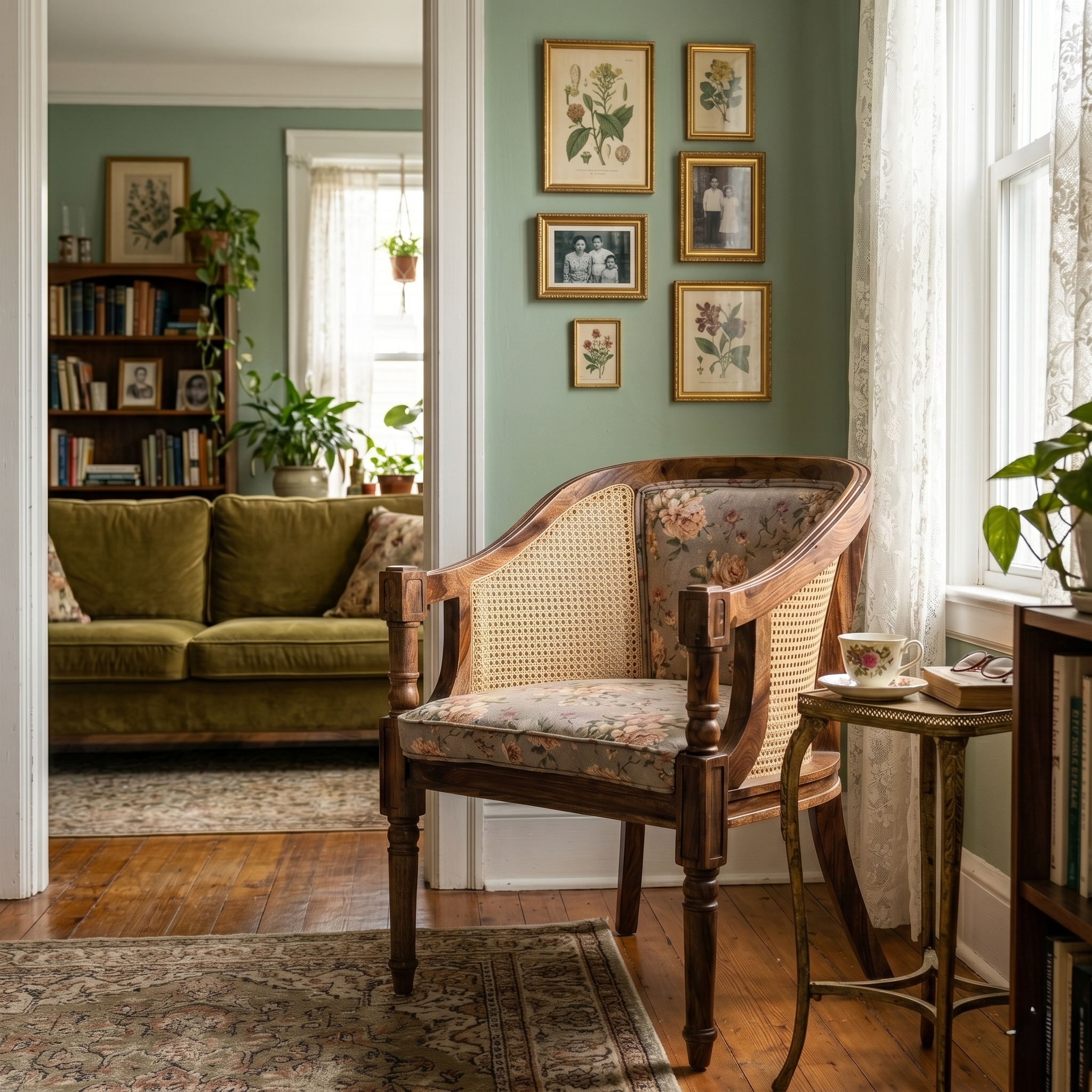 Tamsa Solid Wood Accent Chair/ Lounge Chair with Cane Accents