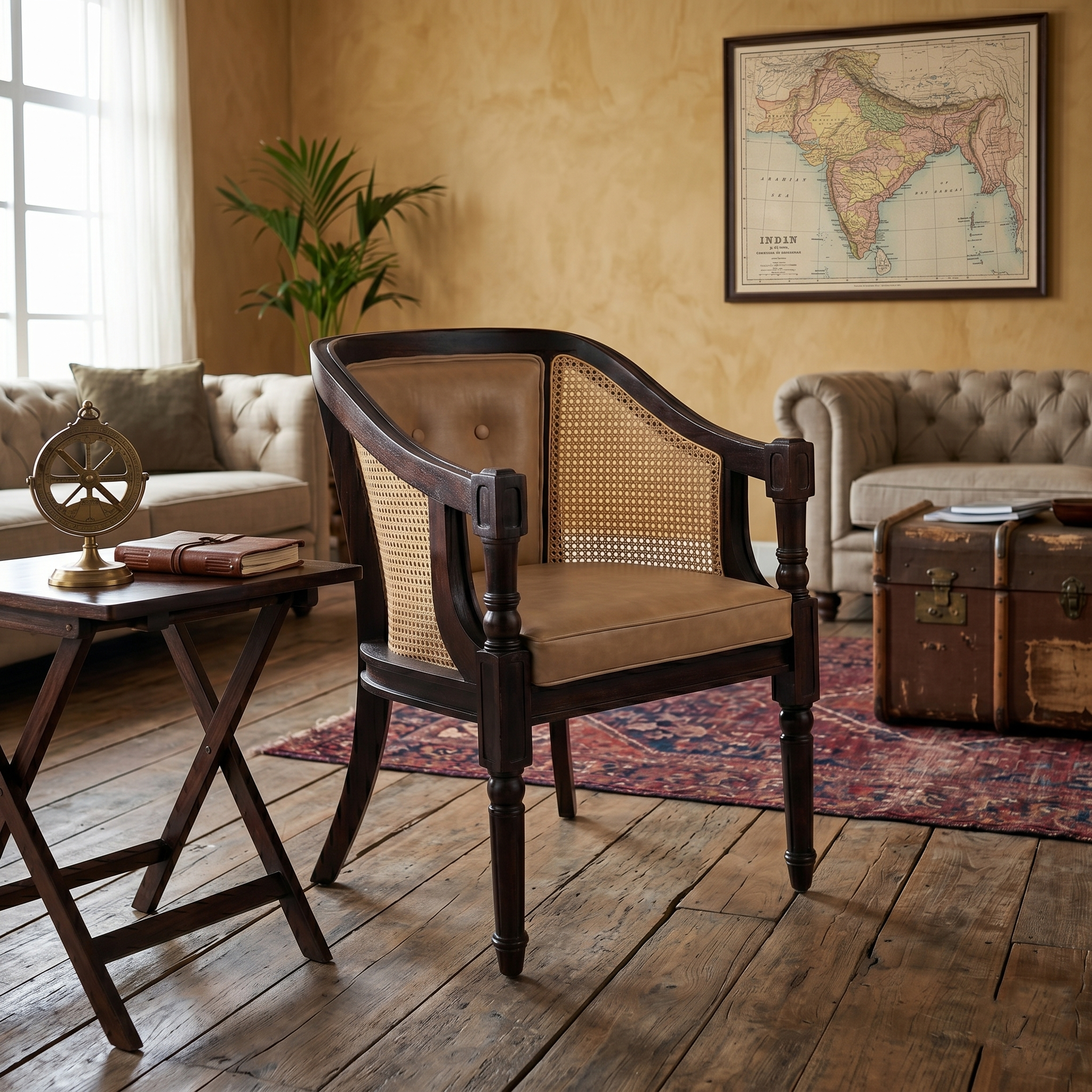 Tamsa Solid Wood Accent Chair/ Lounge Chair with Cane Accents