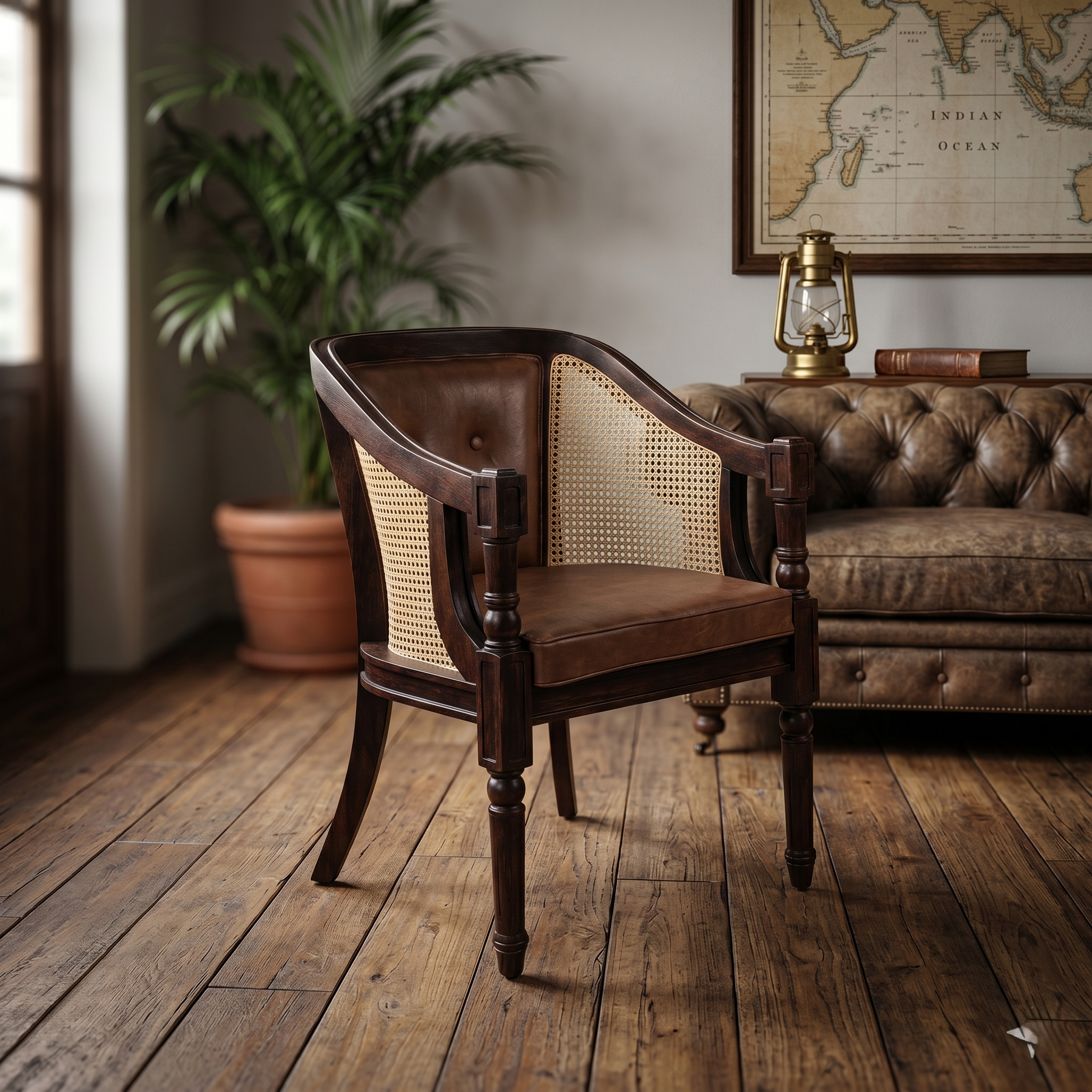 Tamsa Solid Wood Accent Chair/ Lounge Chair with Cane Accents