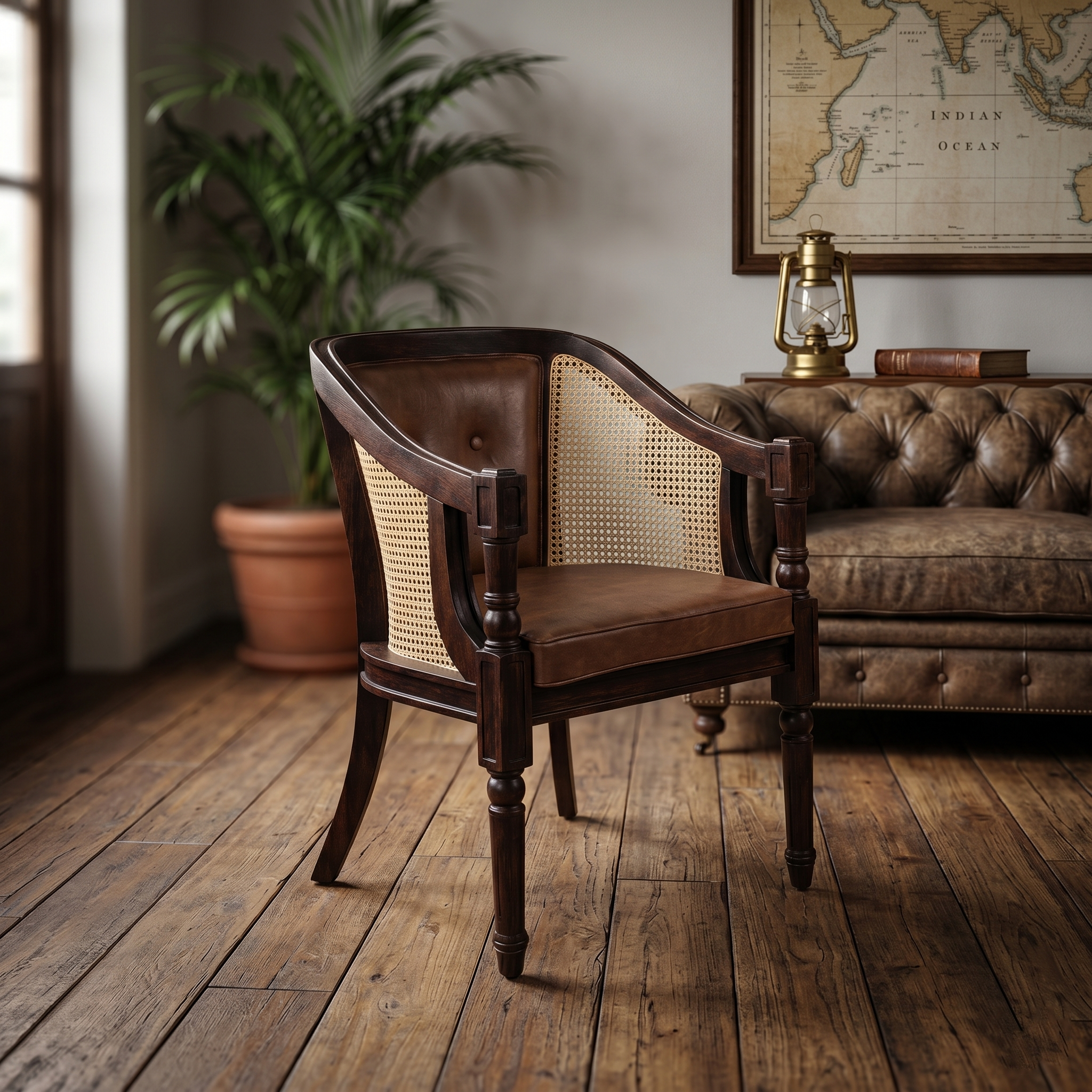 Tamsa Solid Wood Accent Chair/ Lounge Chair with Cane Accents