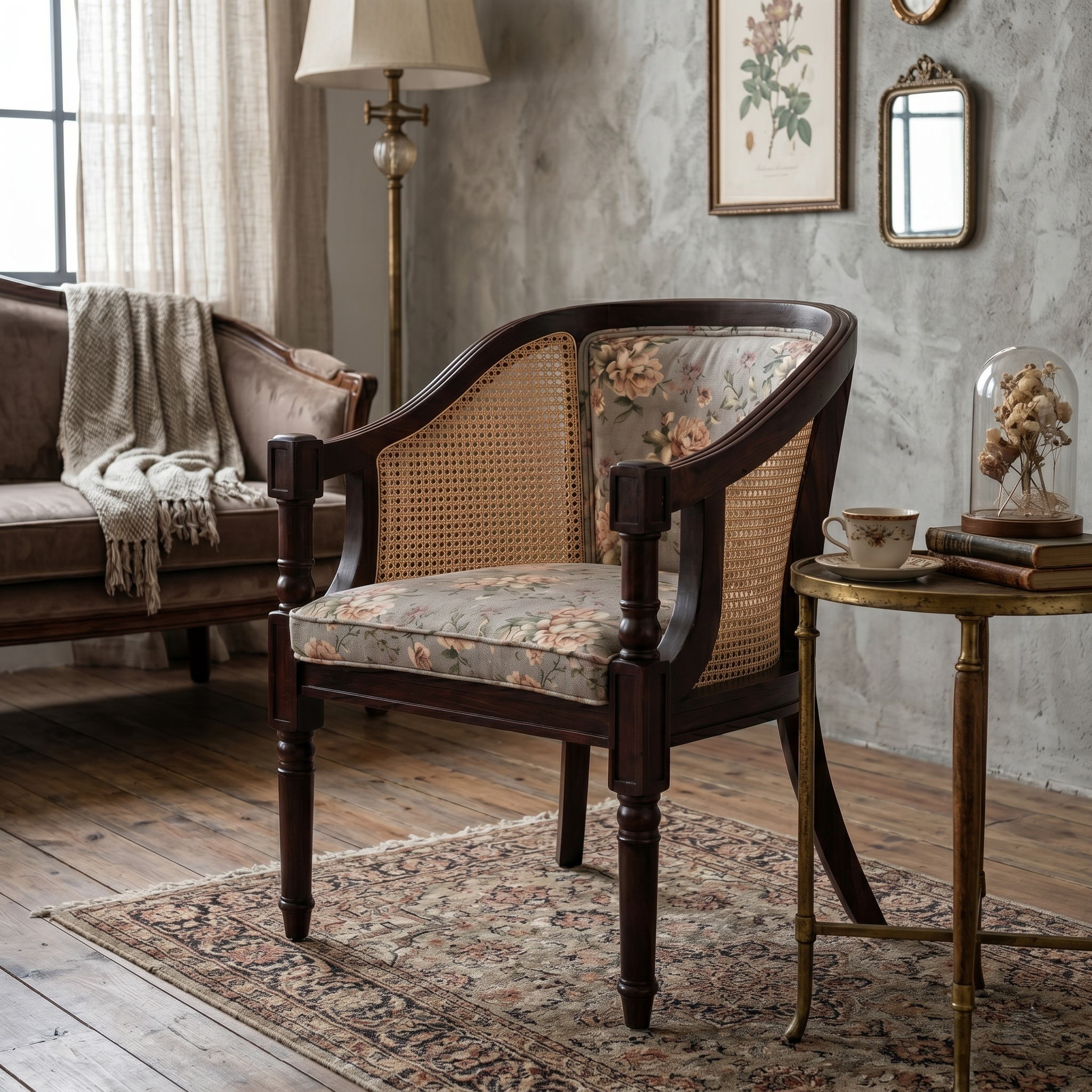 Tamsa Solid Wood Accent Chair/ Lounge Chair with Cane Accents