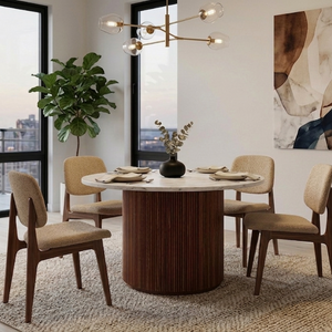 Theo White Marble Solid Wood Round Dining Table