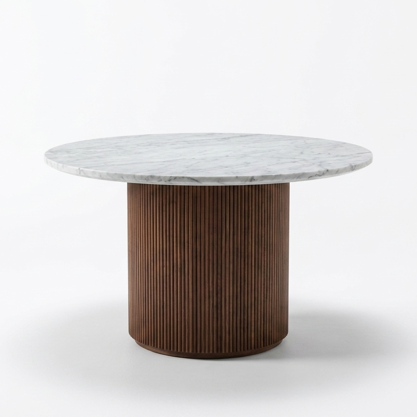 Theo White Marble Solid Wood Round Dining Table