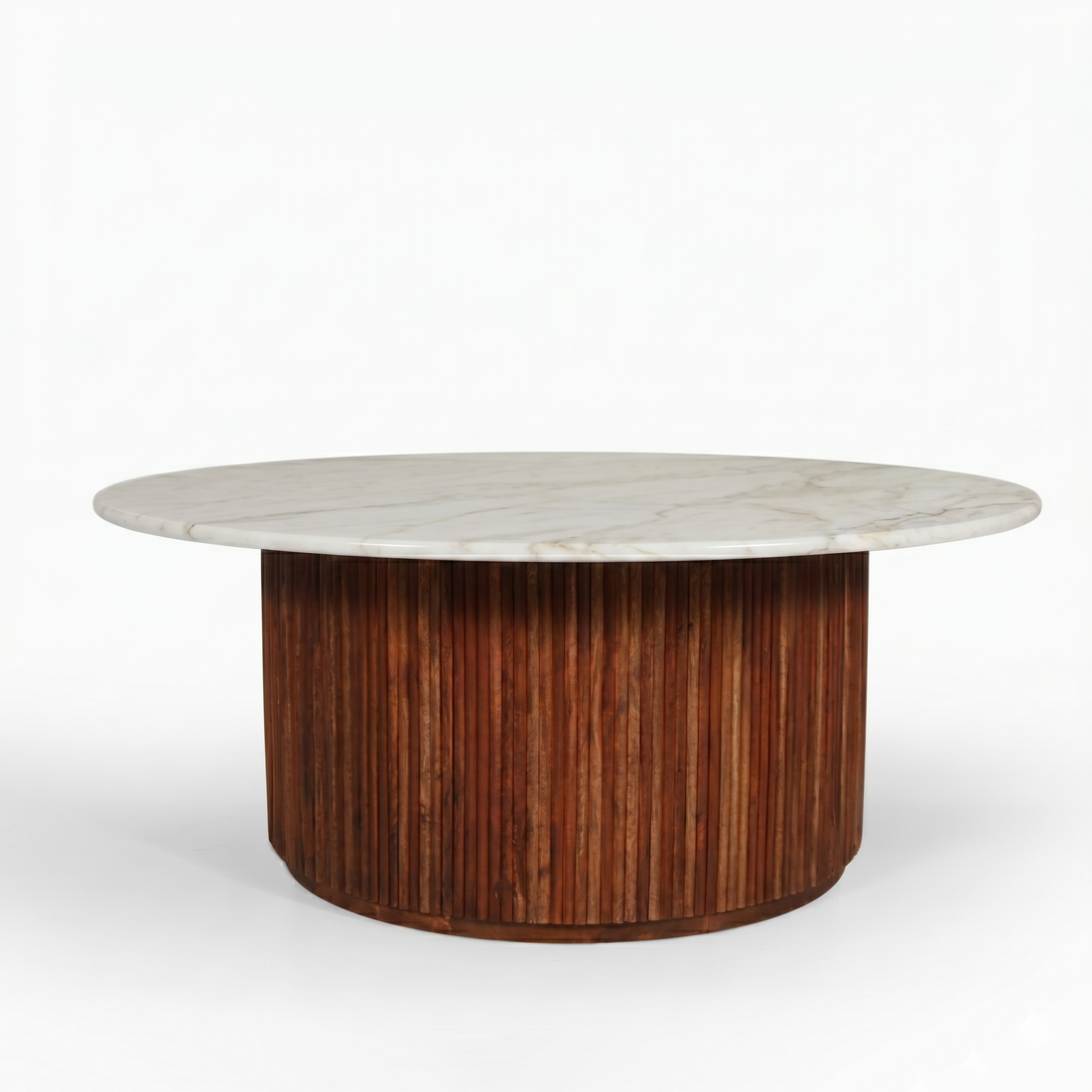 Theo Solid Wood Round Center table/ Coffee table White Marble