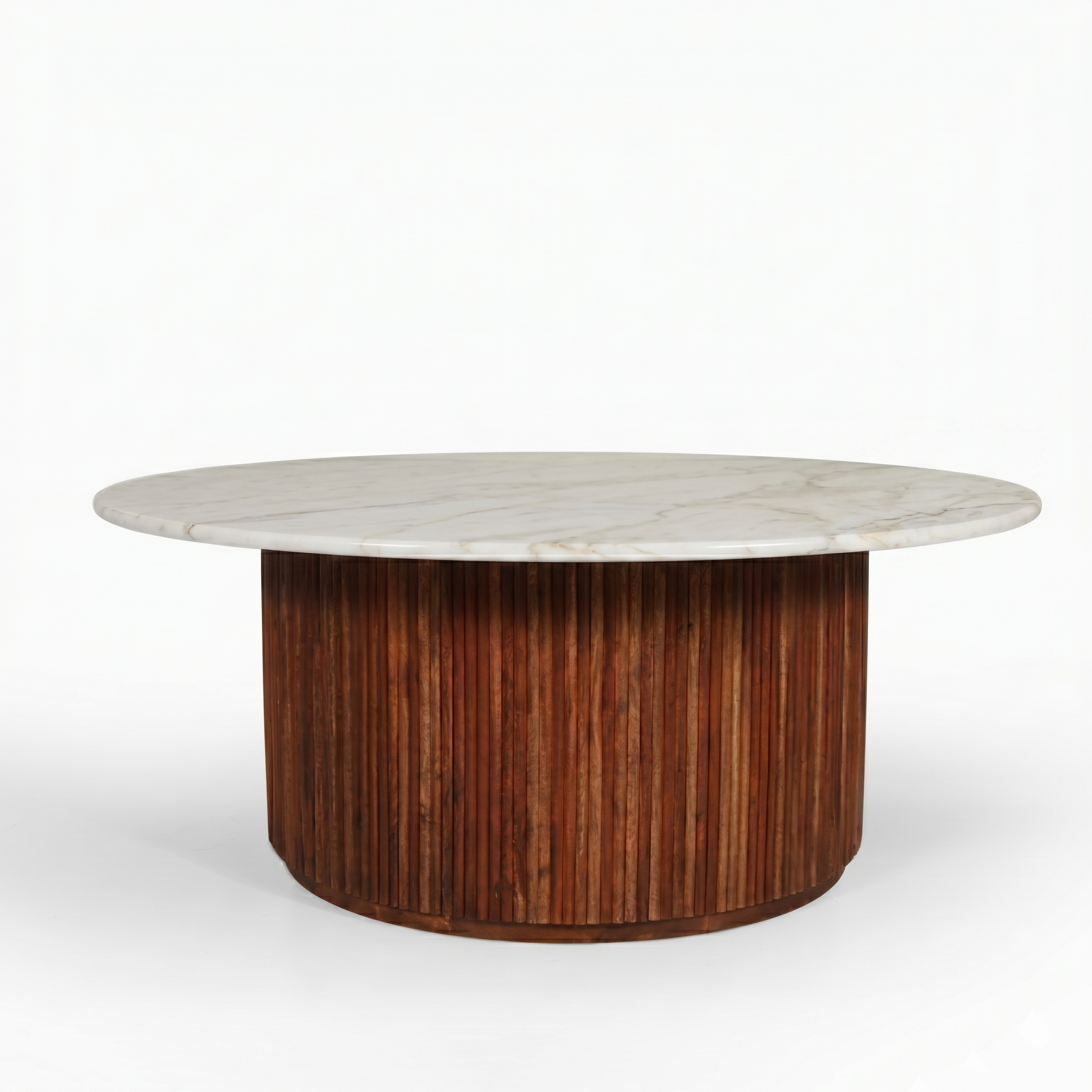 Theo Solid Wood Round Center table/ Coffee table White Marble