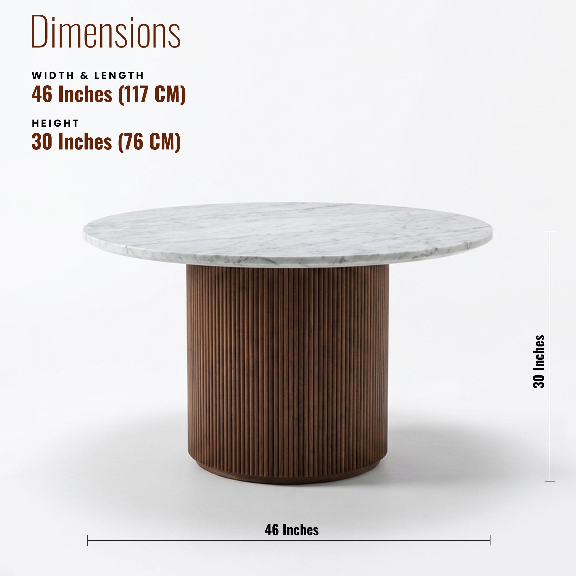 Theo White Marble Solid Wood Round Dining Table