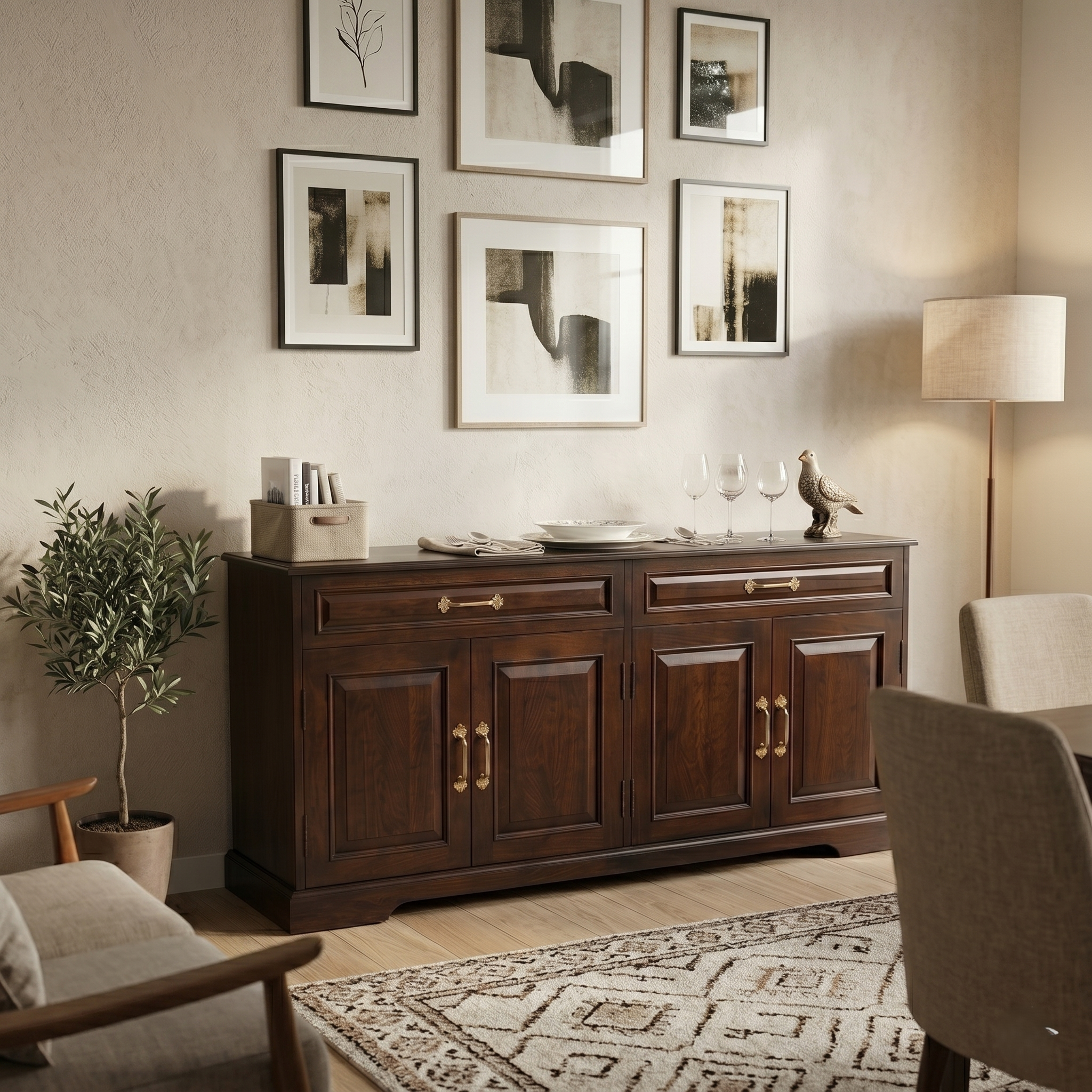 Tuscany Solid Wood Sideboard 4 Door 2 Drawer