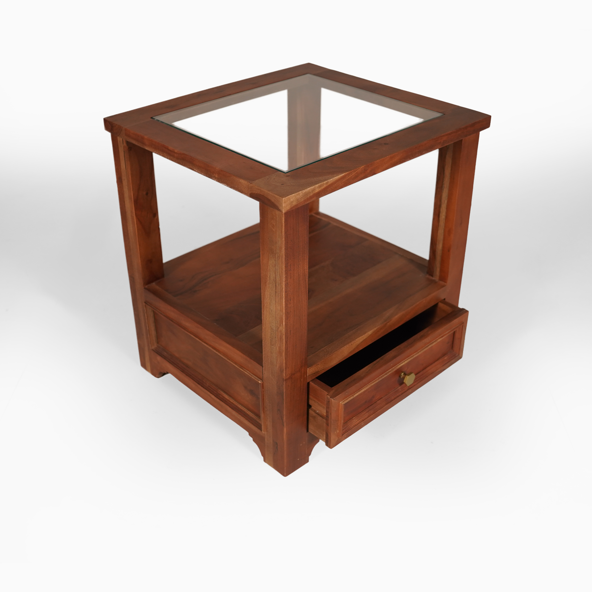 Walters Solid Wood Bedside table with Glass Top