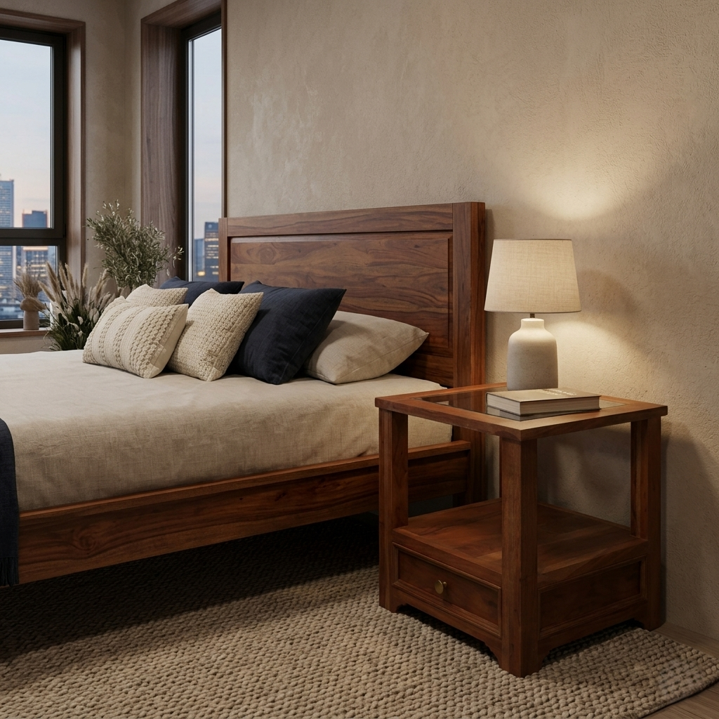 Walters Solid Wood Bedside table with Glass Top