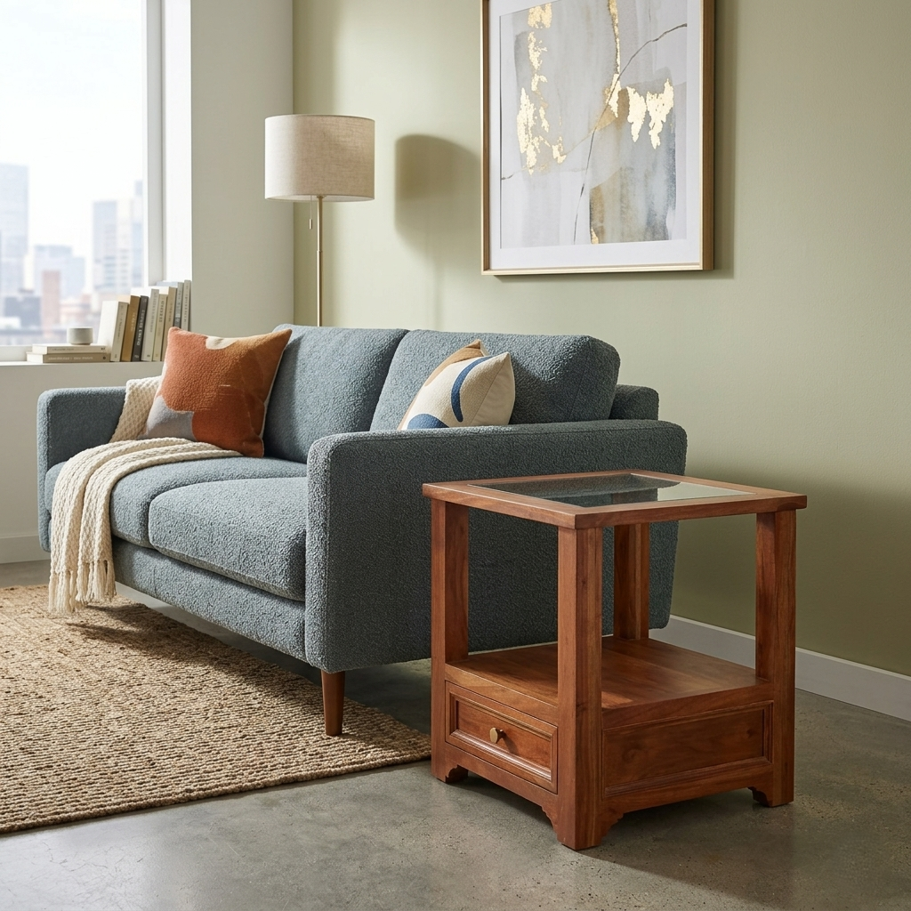 Walters Solid Wood Bedside table with Glass Top