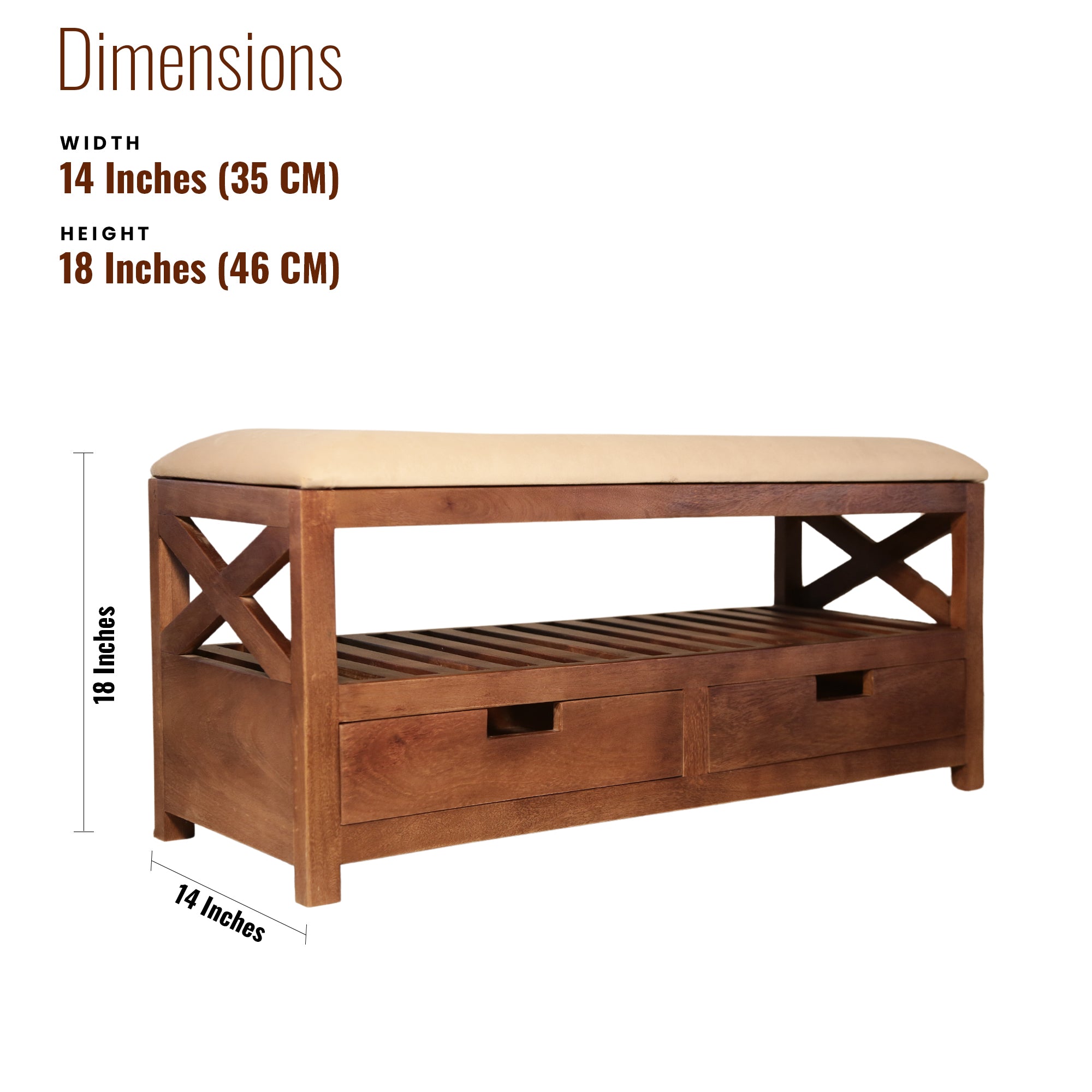 Xavier Solid Wood  ottoman bench with shoes storage