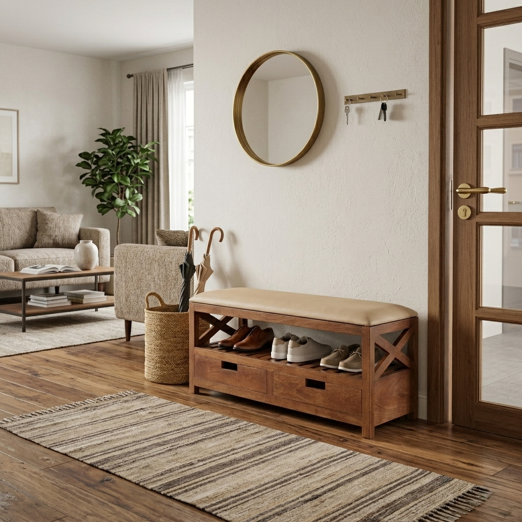 Xavier Solid Wood  ottoman bench with shoes storage