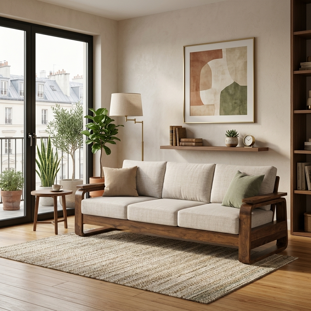 York Three Seater Wooden Sofa