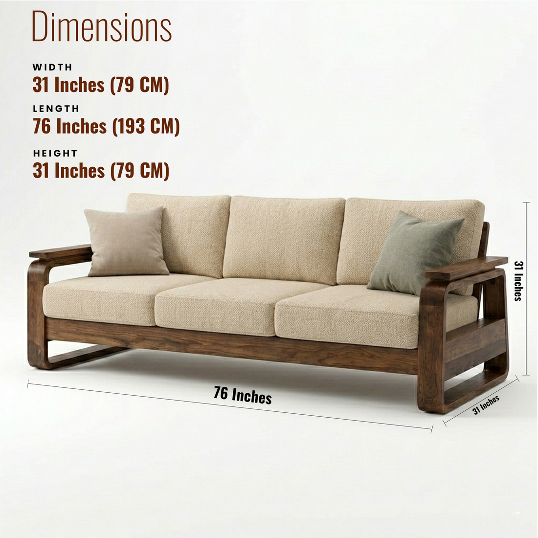 York Three Seater Wooden Sofa