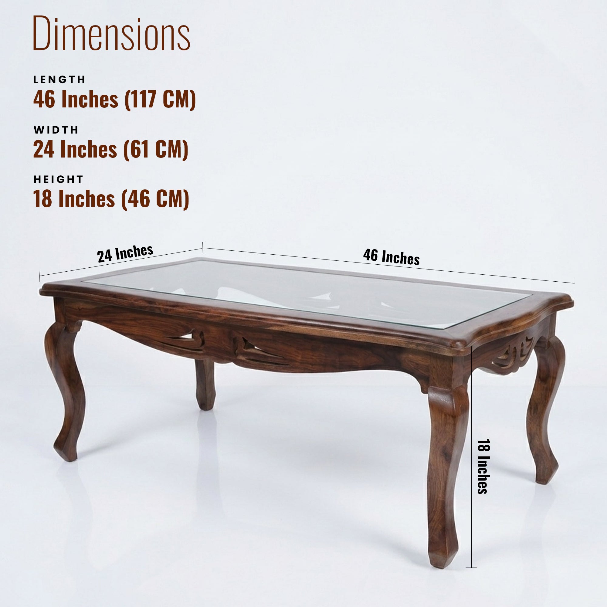 Heritage Sheesham Wood Center table/ Coffee table Glass top
