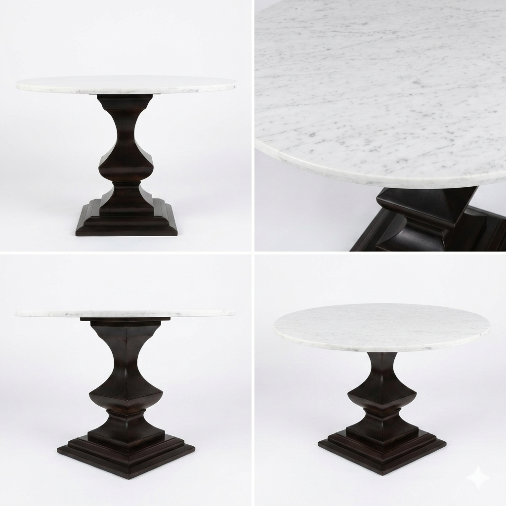 Jack White Marble Solid Wood Round Dining table