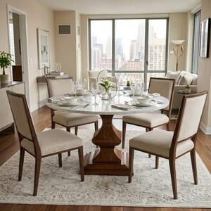 Jack White Marble Solid Wood Round Dining table
