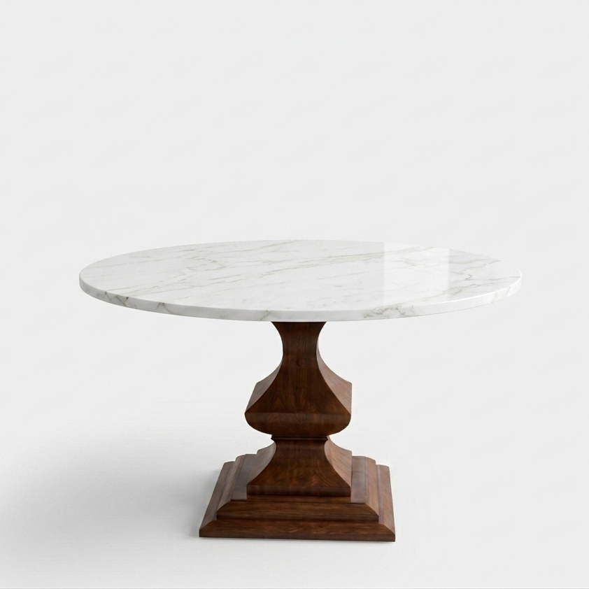 Jack White Marble Solid Wood Round Dining table